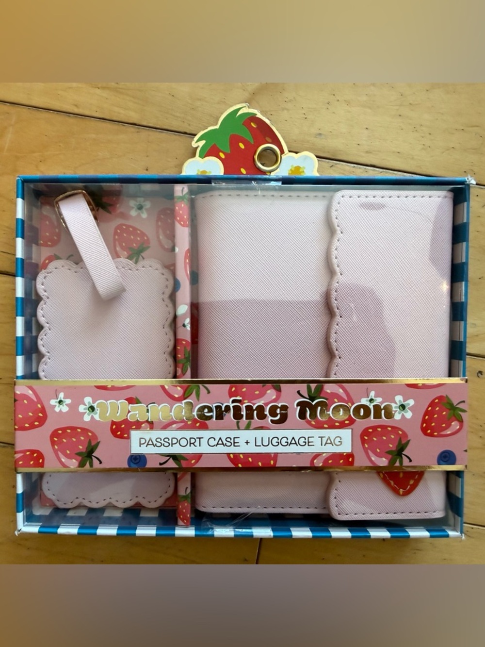 Wandering Moon Pink Passport Case & Luggage Tag Set